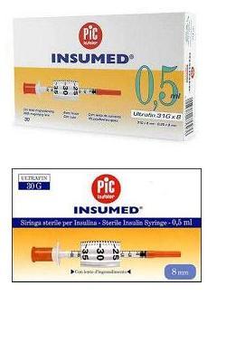 SIRINGA PER INSULINA PIC INSUMED 0,5 ML 100 UI AGO GAUGE 30 LUNGHEZZA 8 MM SENZA SPAZIO MORTO 3 SACCHETTI DA 10 PEZZI - Farmacia Murachelli Di Putelli dr. Giovanni