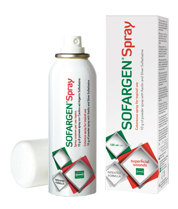 MEDICAZIONE IN POLVERE SPRAY CON CAOLINO E ARGENTO SULFADIAZINA 1% SOFARGEN SPRAY 10 G BOMBOLETTA PRESSURIZZATA 125 ML - Farmacia Murachelli Di Putelli dr. Giovanni