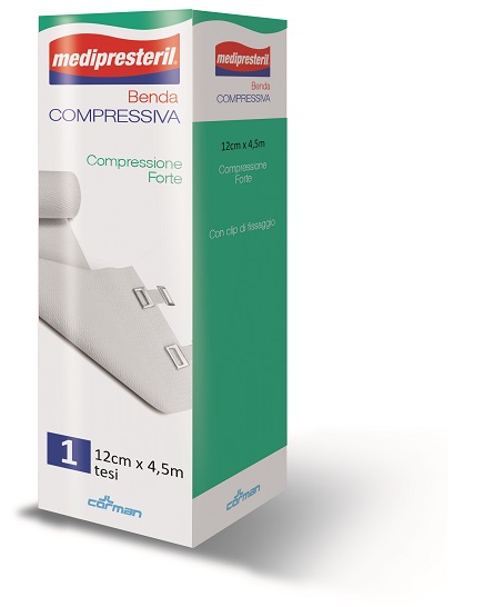 BENDA MEDIPRESTERIL COMPRESSIONE FORTE M4,5X12CM TESI CON CLIP DI FISSAGGIO - Farmacia Murachelli Di Putelli dr. Giovanni