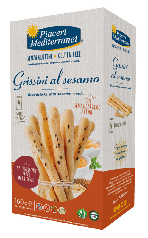 PIACERI MEDITERRANEI GRISSINI SESAMO 160 G - Farmacia Murachelli Di Putelli dr. Giovanni