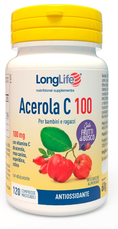 LONGLIFE ACEROLA C100 FRUTTI DI BOSCO 120 COMPRESSE MASTICABILI - Farmacia Murachelli Di Putelli dr. Giovanni