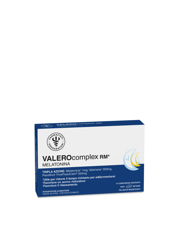 LFP VALEROCOMPLEX RM MELATONINA 15 COMPRESSE BISTRATO RIVESTITE CON EDULCORANTE SENZA GLUTINE - Farmacia Murachelli Di Putelli dr. Giovanni