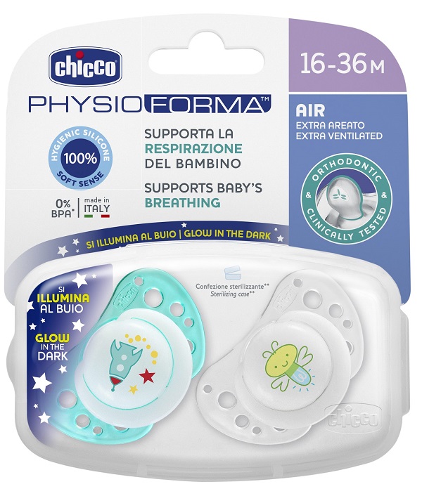 CHICCO SUCCHIETTO AIR LUMI IN SILICONE 16-36 MESI 2 PEZZI - Farmacia Murachelli Di Putelli dr. Giovanni