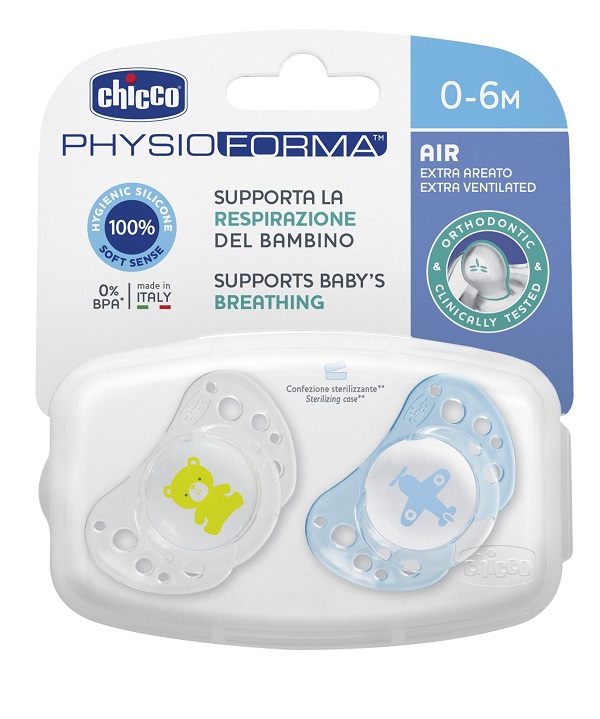 CHICCO SUCCHICCO AIR BOY SILICONE 0-6 MESI 2 PEZZI - Farmacia Murachelli Di Putelli dr. Giovanni