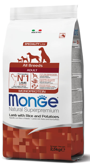 MONGE ALL BREEDS ADULT AGNELLO RISO & PATATE 2500 G - Farmacia Murachelli Di Putelli dr. Giovanni