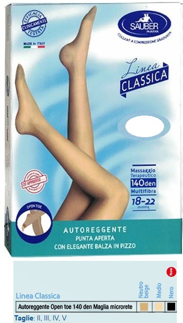 SAUBER AUTOREGGENTE OPEN TOE MAGLIA MICRORETE 140 DEN COLORE NEUTRO BEIGE TAGLIA 4 LINEA CLASSICA - Farmacia Murachelli Di Putelli dr. Giovanni