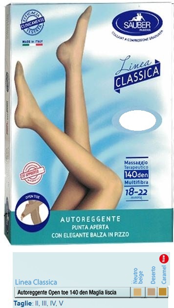 SAUBER AUTOREGGENTE OPEN TOE MAGLIA LISCIA 140 DEN COLORE NEUTRO BEIGE TAGLIA 2 LINEA CLASSICA - Farmacia Murachelli Di Putelli dr. Giovanni