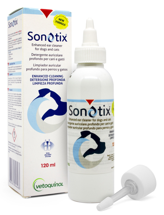 SONOTIX DETERGENTE AURICOLARE PROFONDO CANI E GATTI 120 ML + CANNULA CORTA RIGIDA + CANNULA LUNGA FLESSIBILE - Farmacia Murachelli Di Putelli dr. Giovanni