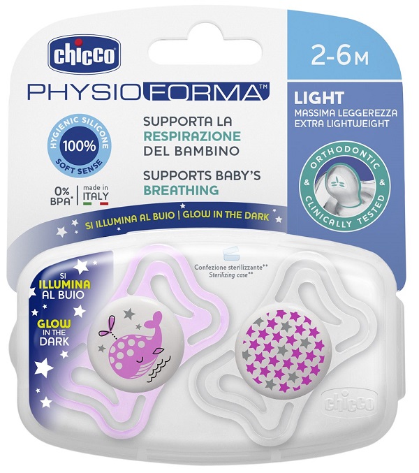 CHICCO SUCCHIETTO LIGHT LUMINOSO SILICONE 2-6 MESI 2 PEZZI - Farmacia Murachelli Di Putelli dr. Giovanni
