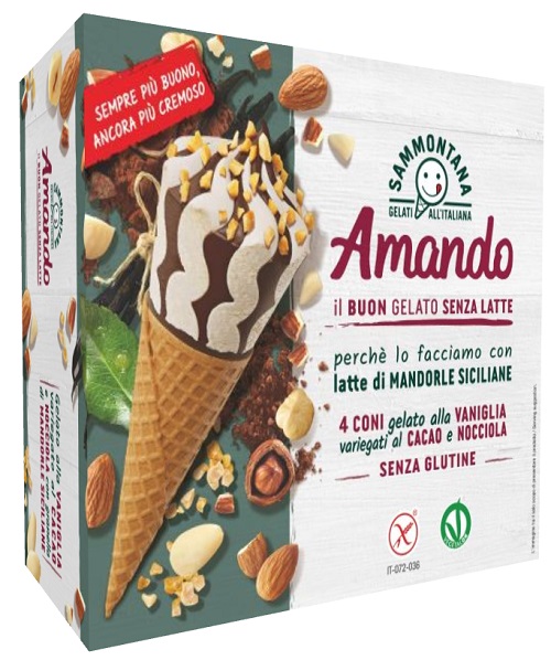 AMANDO GELATO ALLA VANIGLIA CON LATTE DI MANDORLA IN CIALDA CONO VANIGLIA/CACAO/NOCCIOLA 4 PEZZI - Farmacia Murachelli Di Putelli dr. Giovanni