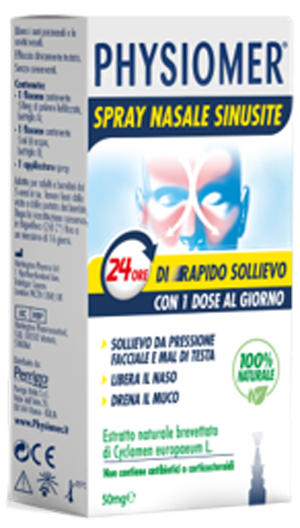 PHYSIOMER SPRAY NASALE SINUSITE 2 PEZZI 1 FLACONE DA 50 MG DI ESTRATTO DI CICLAMINO NATURALE LIOFILIZZATO + 1 FIALE DA 5 ML DI SOLVENTE - Farmacia Murachelli Di Putelli dr. Giovanni
