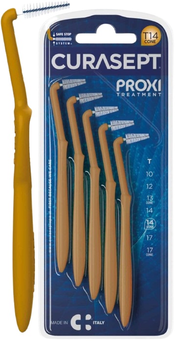 SCOVOLINO CURASEPT PROXI ANGLE MISURA T14 CONICO ISO 4 COLORE OCRA DIAMETRO 1,4 MM 5 PEZZI - Farmacia Murachelli Di Putelli dr. Giovanni