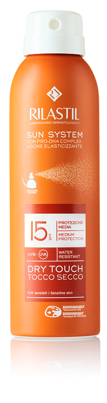 RILASTIL SUN SYSTEM DRY DRY TOUCH SPF 15 PROTEZIONE MEDIA WATER RESISTANT 200 ML - Farmacia Murachelli Di Putelli dr. Giovanni