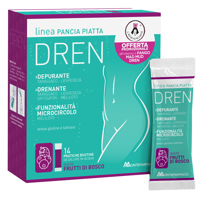 PANCIA PIATTA DREN FRUTTI DI BOSCO 14 BUSTINE STICK PACK + FANGO ATTIVO CELLULITE 100 ML OMAGGIO - Farmacia Murachelli Di Putelli dr. Giovanni