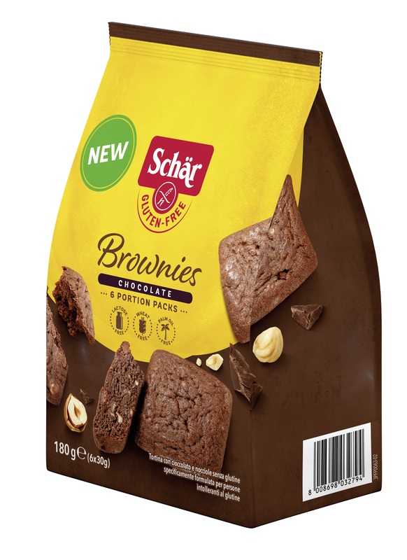 SCHAR BROWNIES CHOCOLATE TORTINA CON CIOCCOLATO E NOCCIOLE 6 MONOPORZIONI DA 30 G - Farmacia Murachelli Di Putelli dr. Giovanni