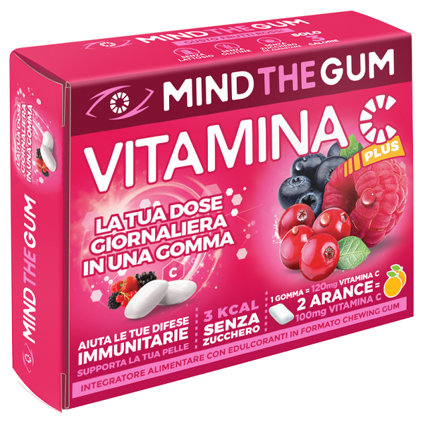 MIND THE GUM VITAMINA C FRUTTI ROSSI 18 GOMME CONFETTATE SENZA ZUCCHERO - Farmacia Murachelli Di Putelli dr. Giovanni