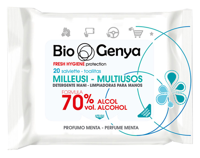 BIOGENYA MILLEUSI IGIENIZZANTI 70% ALCOOL SALVIETTE 20 PEZZI - Farmacia Murachelli Di Putelli dr. Giovanni