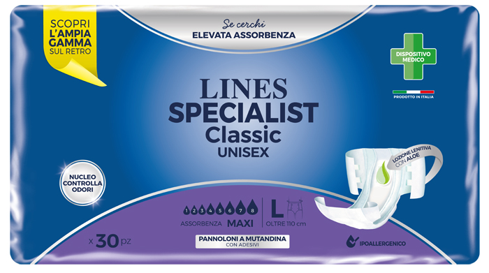 LINES SPECIALIST CLASSIC PANNOLONE MUTANDA MAXI LARGE 30 PEZZI - Farmacia Murachelli Di Putelli dr. Giovanni