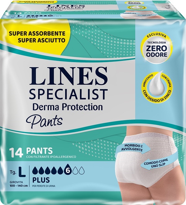 PANNOLONE PER INCONTINENZA LINES SPECIALIST DERMA PANTS PLUS L 14 PEZZI - Farmacia Murachelli Di Putelli dr. Giovanni