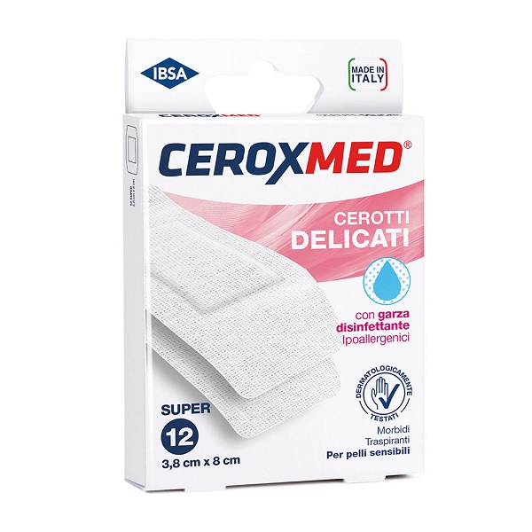 CEROTTI DELICATI CEROXMED CON GARZA DISINFETTANTE IPOALLERGENICI PER PELLI SENSIBILI SUPER 3,8X8CM 12 PEZZI - Farmacia Murachelli Di Putelli dr. Giovanni