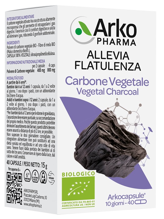 ARKO CAPSULE CARBONE VEGETALE BIO 40 CAPSULE - Farmacia Murachelli Di Putelli dr. Giovanni