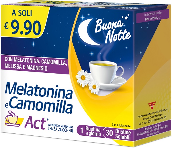 MELATONINA E CAMOMILLA ACT 30 BUSTINE SOLUBILI SENZA ZUCCHERI - Farmacia Murachelli Di Putelli dr. Giovanni