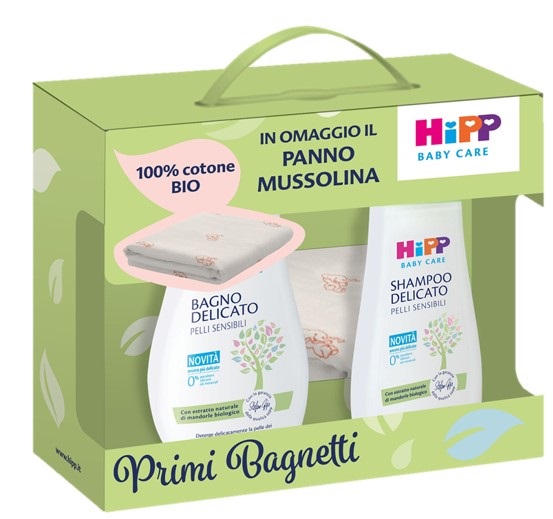 HIPP COFANETTO PRIMI BAGNETTI MUSSOLINA 1 BABY CARE BAGNO DELICATO 350 ML + 1 BABY CARE SHAMPOO DELICATO 200 ML + 1 PANNO MUSSOLINA - Farmacia Murachelli Di Putelli dr. Giovanni