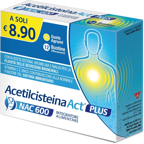 ACETILCISTEINA ACT PLUS NAC 600 12 BUSTINE EFFERVESCENTI AGRUMI - Farmacia Murachelli Di Putelli dr. Giovanni
