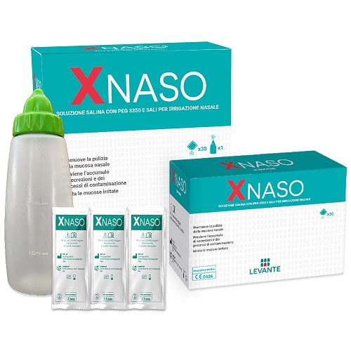 SOLUZIONE SALINA CON PEG 3350 E SALI PER IRRIGAZIONE NASALE XNASO 30 BUSTINE + 1 EROGATORE - Farmacia Murachelli Di Putelli dr. Giovanni