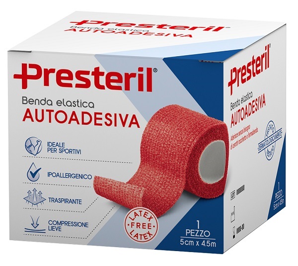 BENDA ELASTICA AUTOADESIVA LATEX FREE PRESTERIL CM 5X4,5 M TESI ROSSO - Farmacia Murachelli Di Putelli dr. Giovanni