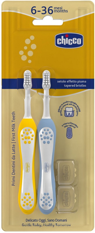 CHICCO SPAZZOLINO 6-36 MESI+DOPPIO AZZURRO-GIALLO - Farmacia Murachelli Di Putelli dr. Giovanni