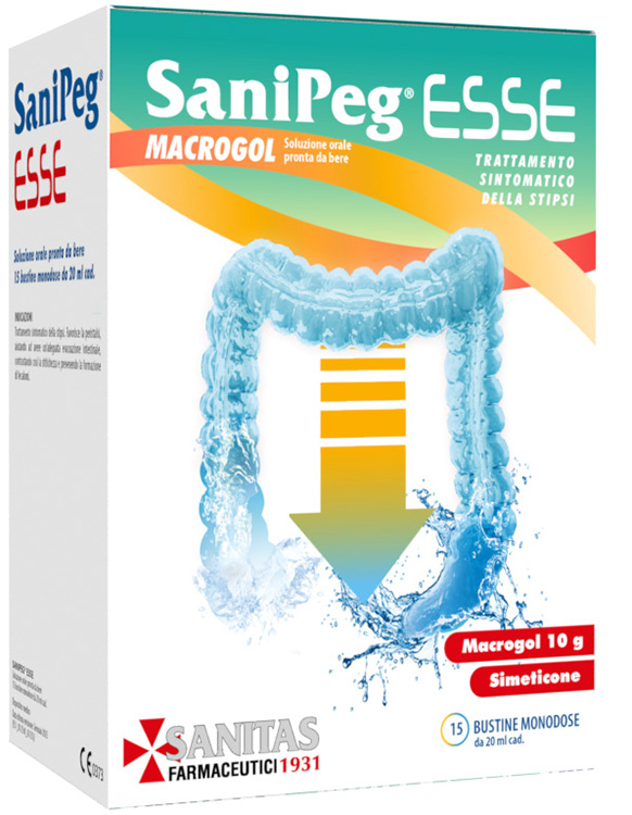 SANIPEG ESSE MACROGOL SOLUZIONE ORALE PRONTO DA BERE 15 BUSTINE MONODOSE DA 20 ML - Farmacia Murachelli Di Putelli dr. Giovanni
