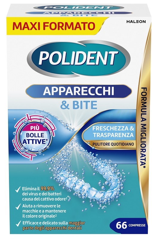 POLIDENT APPARECCHI & BITE PULITORE QUOTIDIANO 66 COMPRESSE - Farmacia Murachelli Di Putelli dr. Giovanni